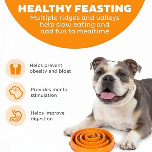 NWT Outward Hound Slo Bowl Orange MEDIUM Slow Feeder Anti Bloat Dog Bowl - Picture 4 of 9